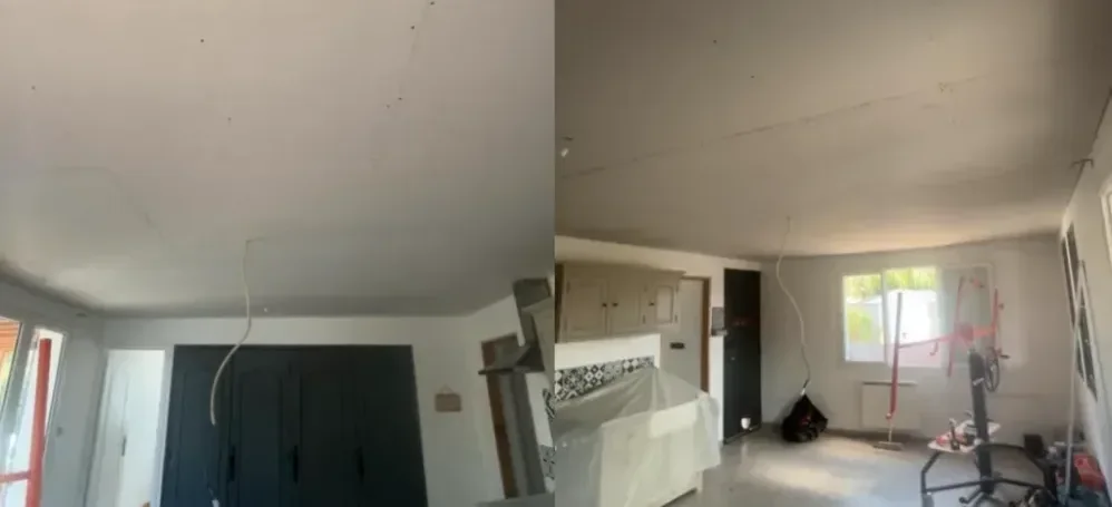 Plafond neuf en plaques de plâtre, bandes et enduits terminés